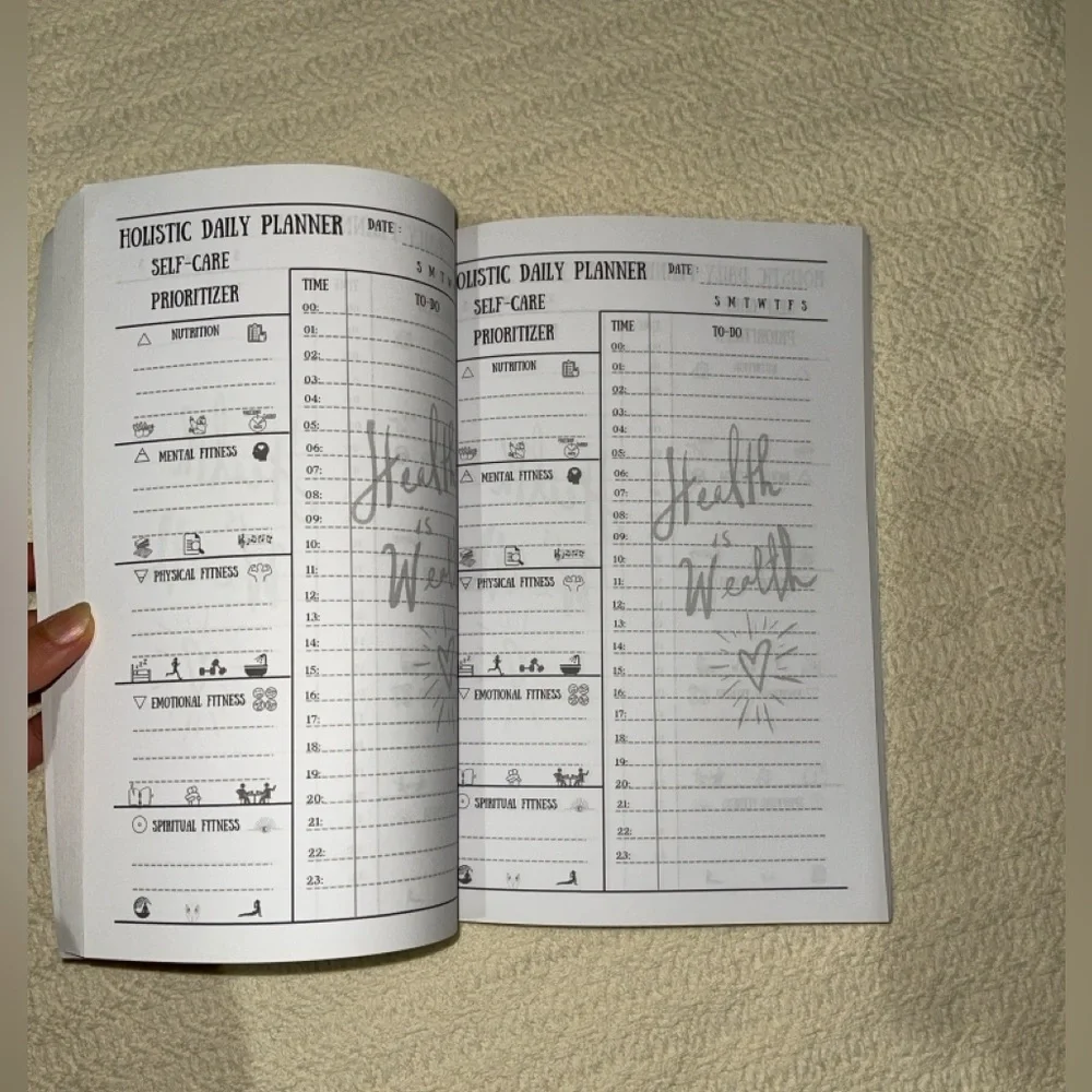 Daily Planner with built in Holistic Fitness/Self-care Prompts (cosmic design)